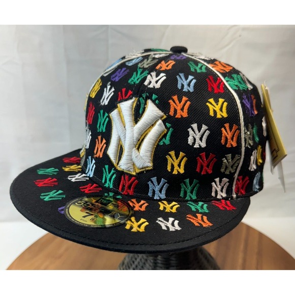 Yankees Hat Cap Fitted 7 5/8 multicolor‎ Logo Cooperstown.New Era 59Fifty - Picture 1 of 16